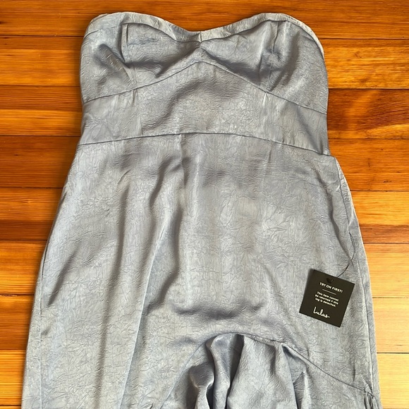 NWT Lulus Blushing Darling Slate Blue Strapless High-Low Maxi Dress - Picture 5 of 10